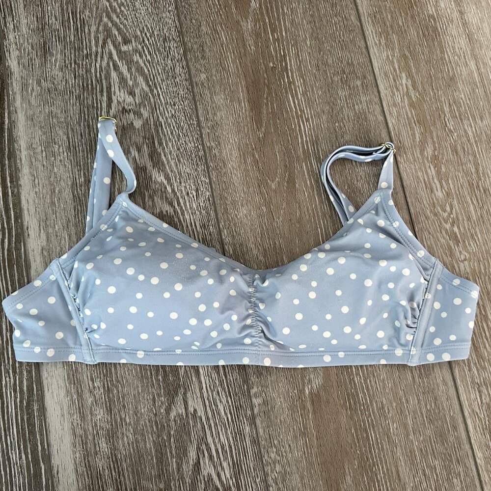 Cute! Xhilaration Swimwear Sz D / DD Bikini Top Lt Blue w White Polka Dots